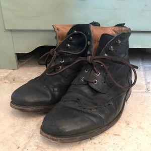 RARE Handmade Vintage Black Leather Wingtip Boots